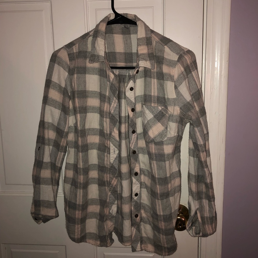 pink grey and creme/white flannel